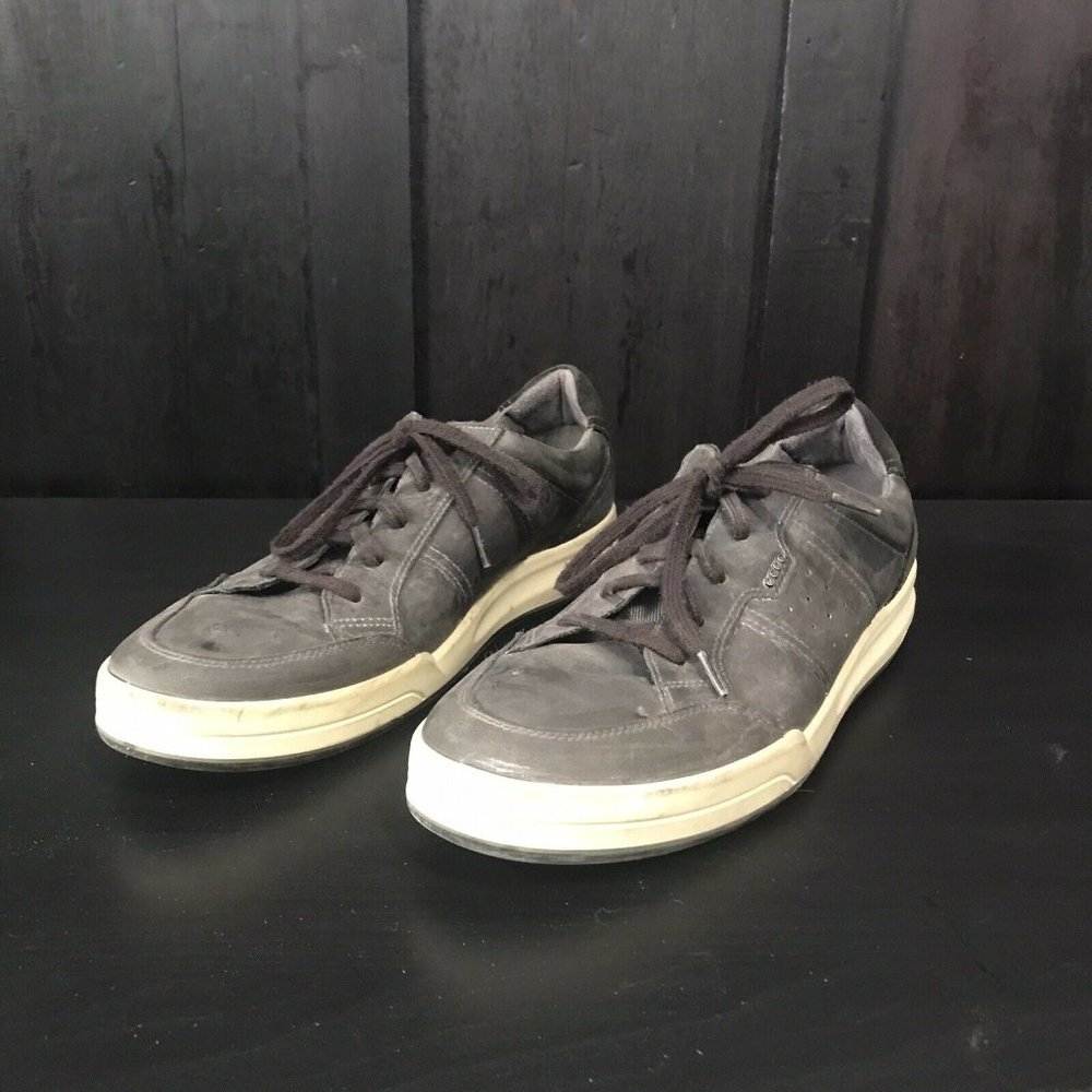 ECCO Green Gray Mens Leather Perforated Lace Up Distressed Sneakers US13  EU47